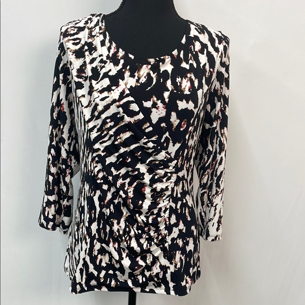 Calvin Klein Black/White/Brown Print Women's Top, 3/4 sleeve, size XL